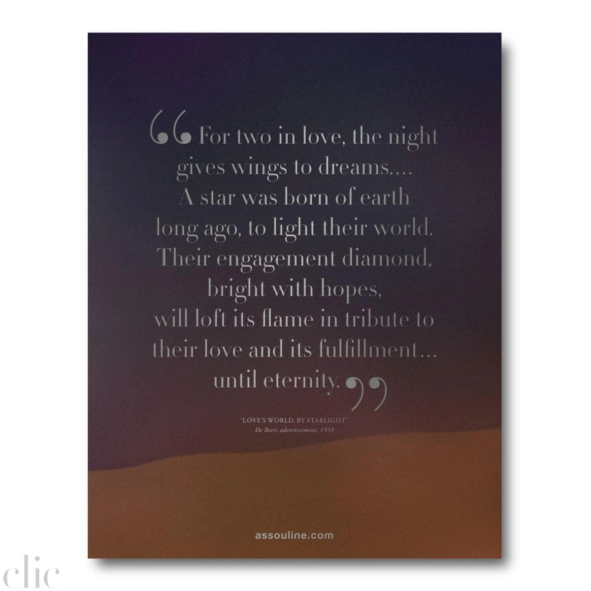 Book cover with a romantic quote about love and dreams on a dark background