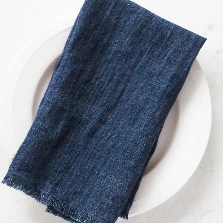Stone Washed Linen Frayed Dinner Napkin in Navy, from Creative Women