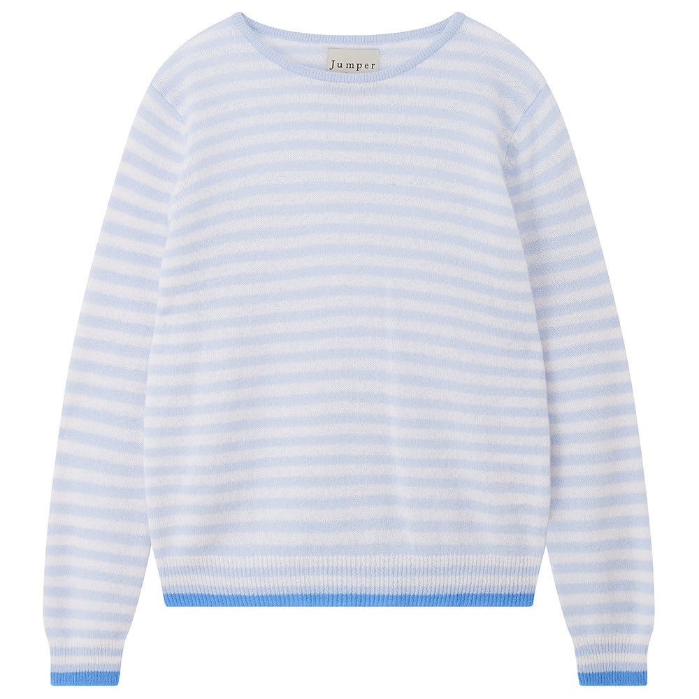 Cashmere Tipped Little Stripe Crew in Blue, from Jumper 1234