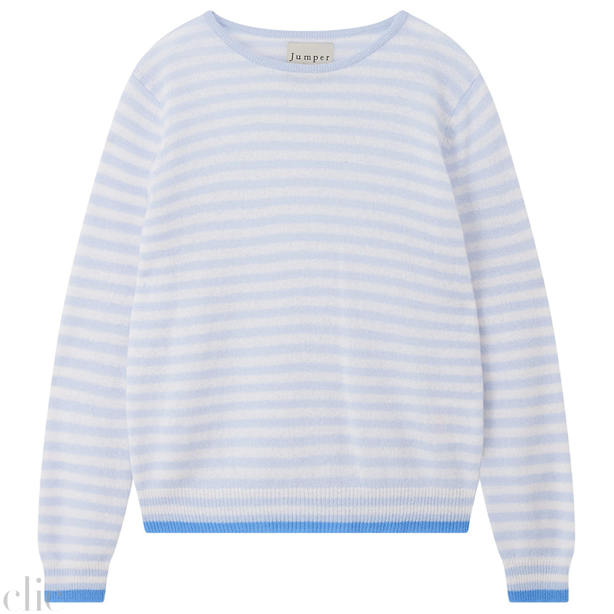 Cashmere Tipped Little Stripe Crew in Blue, from Jumper 1234