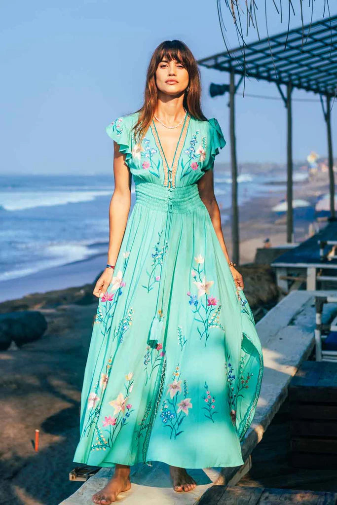 Flores Gown in Aqua Green, from Zaimara