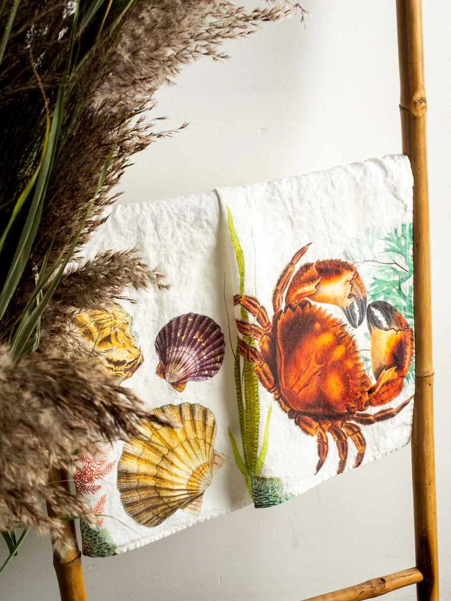 Set of 2 Oyster and Crab Kitchen Towels, from Linoroom