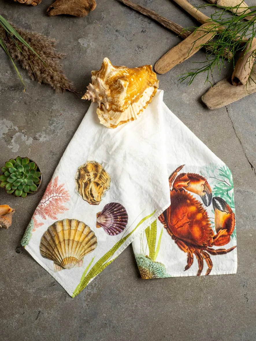 Set of 2 Oyster and Crab Kitchen Towels, from Linoroom