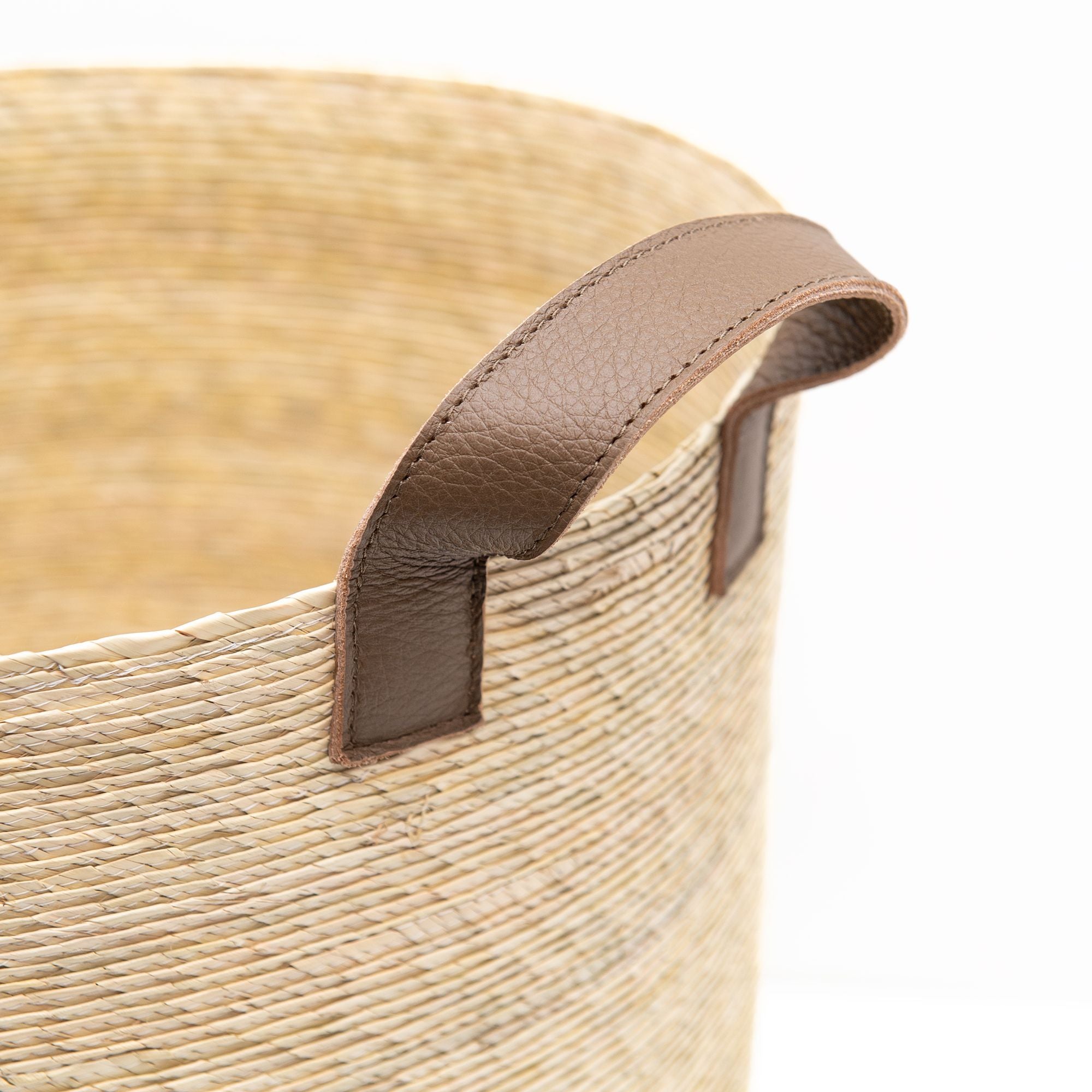 Tambo Basket in Natural with Leather Handels, from Makua