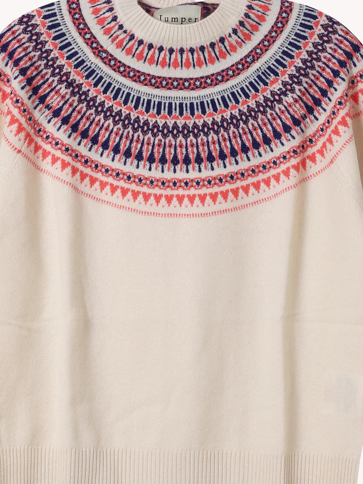 Fairisle Yoke Crew Sweater in Wheat & Violet & Cerise, from Jumper 1234