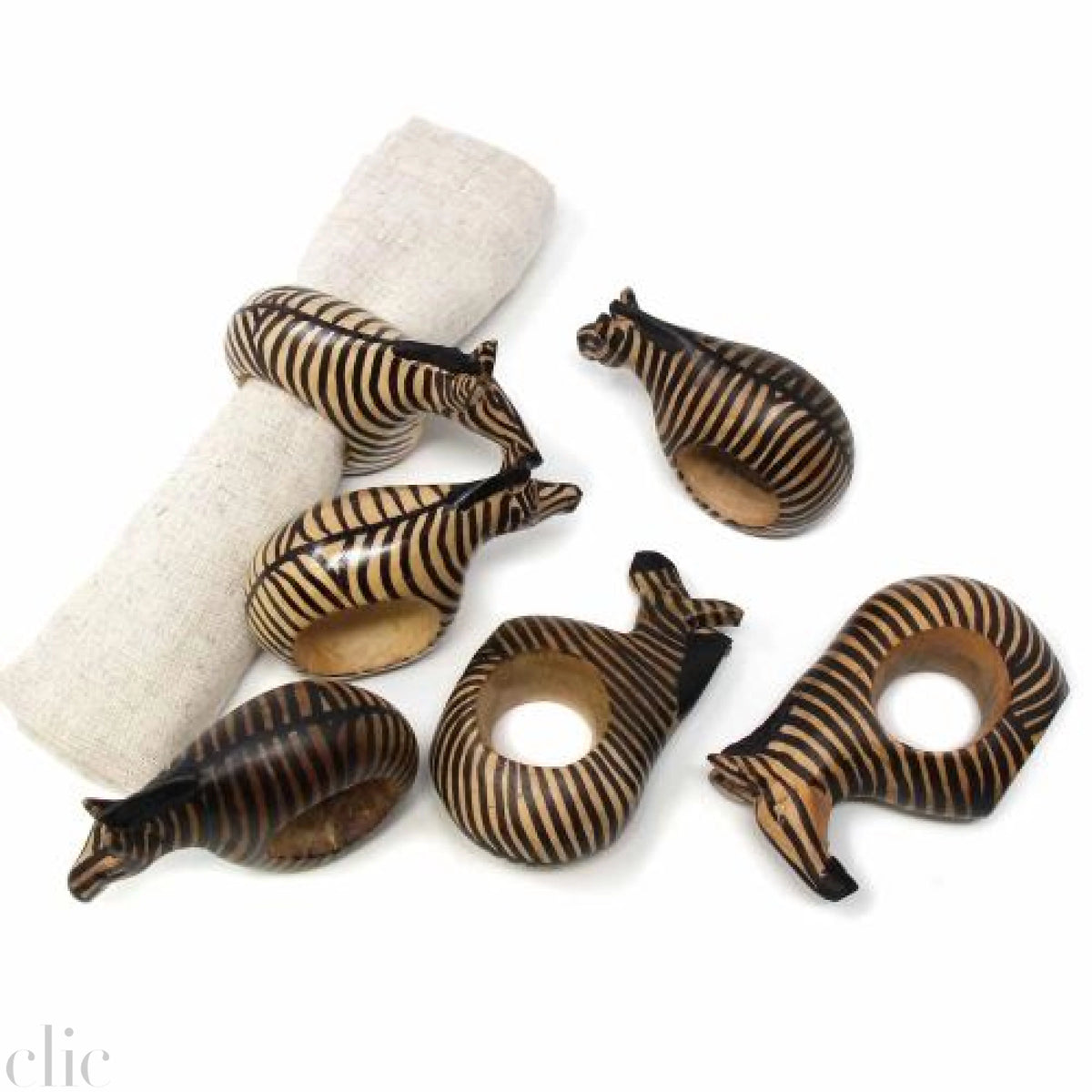 Set of 6 Mahogany Zebra Napkin Rings