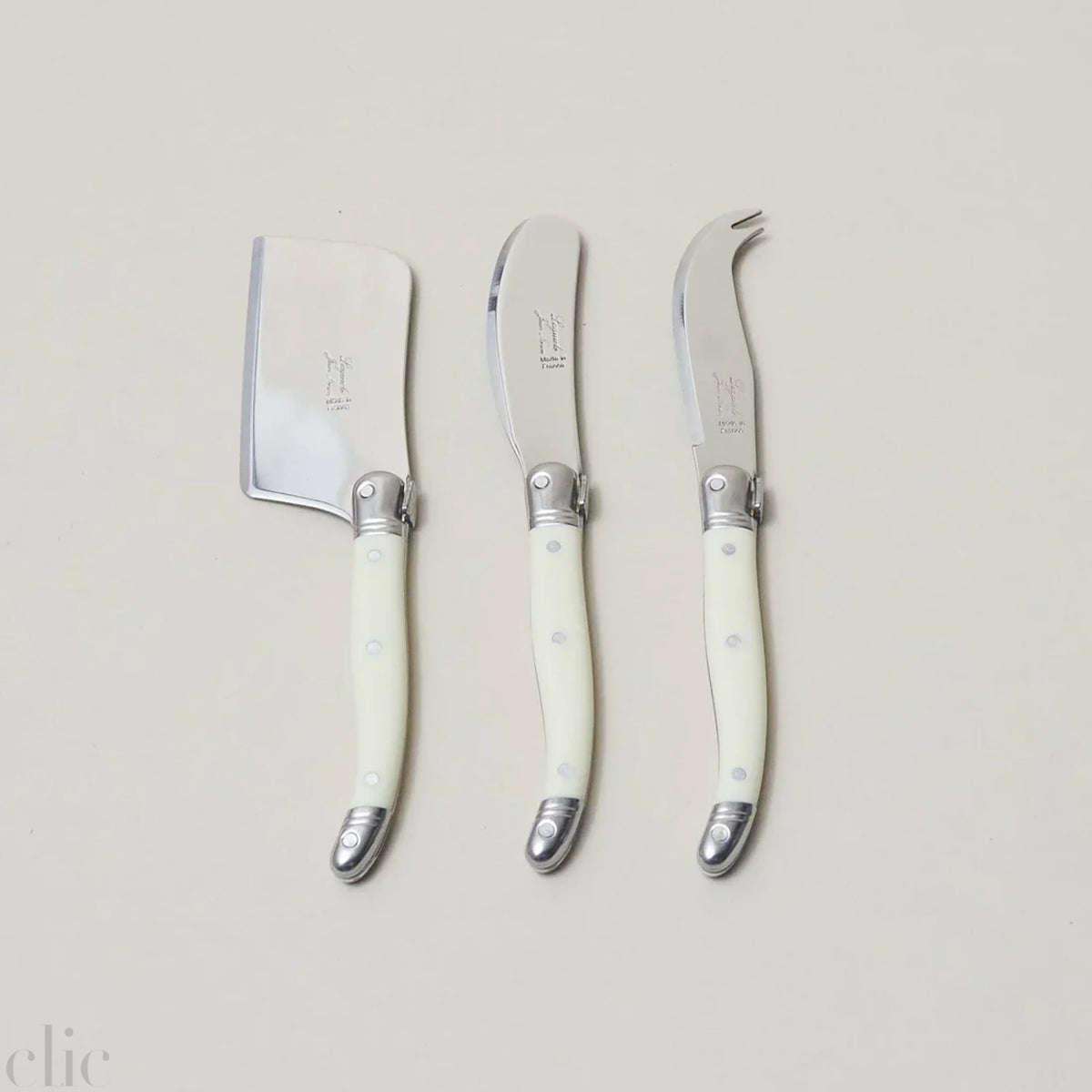 Mini Laguiole 3 Piece Cheese Set in Ivory