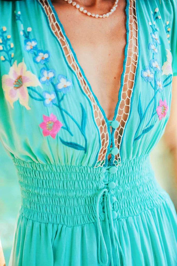 Flores Gown in Aqua Green, from Zaimara