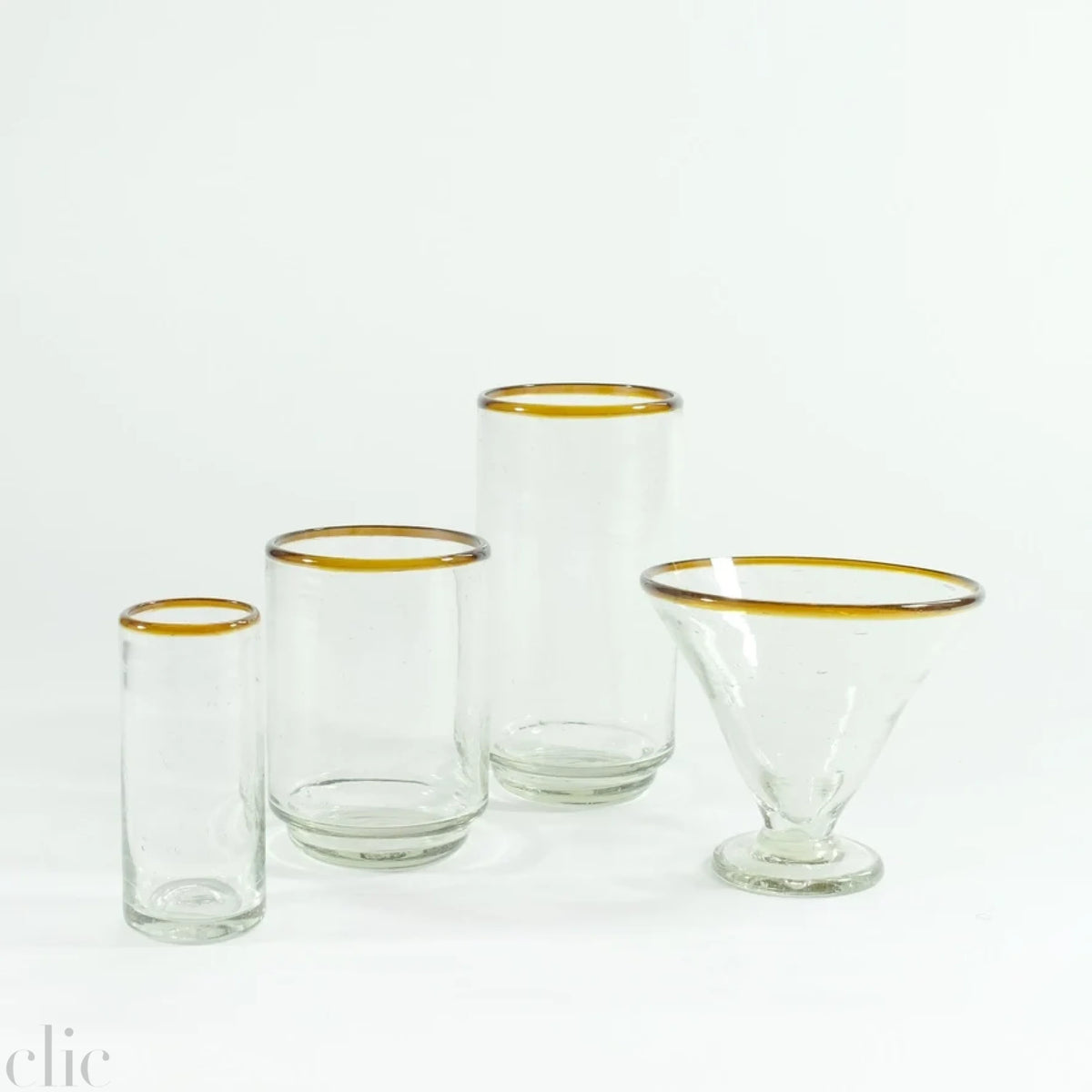 Stacking Drinking Glasses with Amber Rim