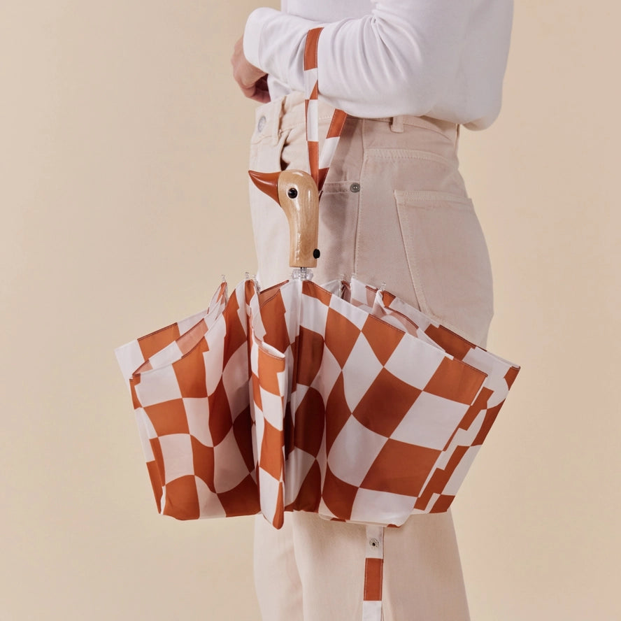 Compact Checker Umbrella in Peanut Butter, from Original Duckhead