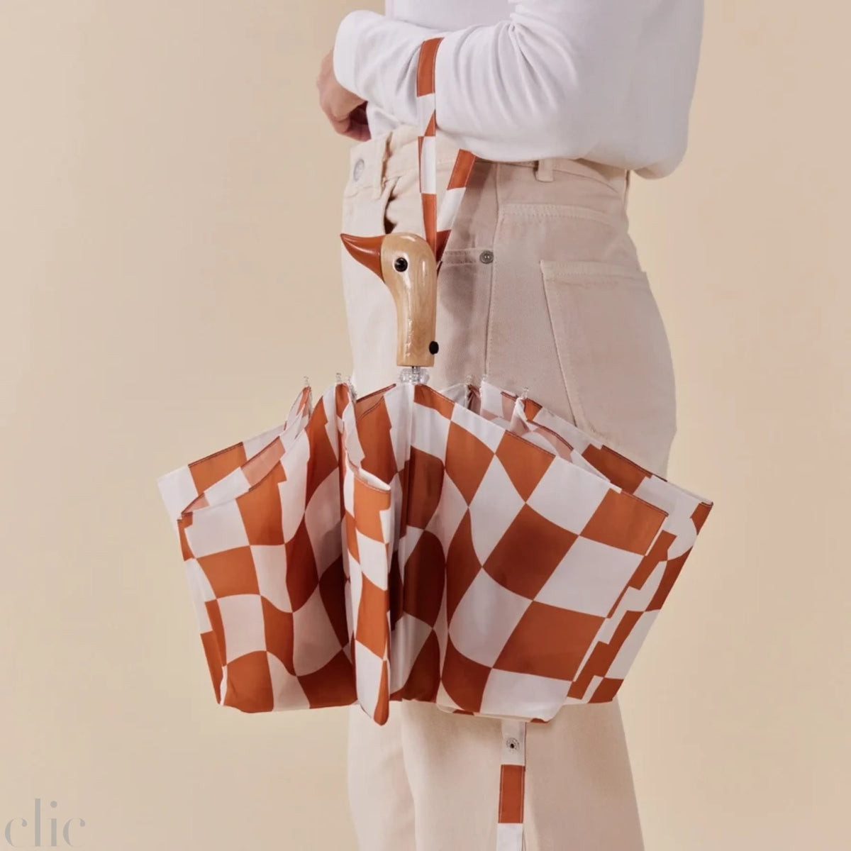 Compact Checker Umbrella in Peanut Butter, from Original Duckhead