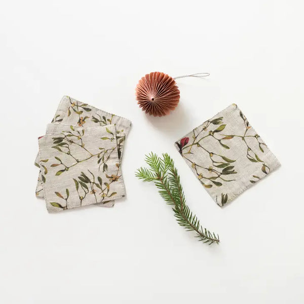 Set of 4 Linen Mistletoe Coasters, from Linen Tales