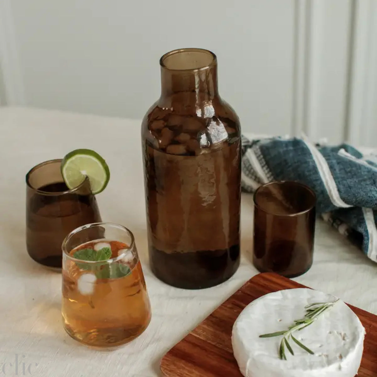 Handblown Hammered Glass Carafe in Smoke