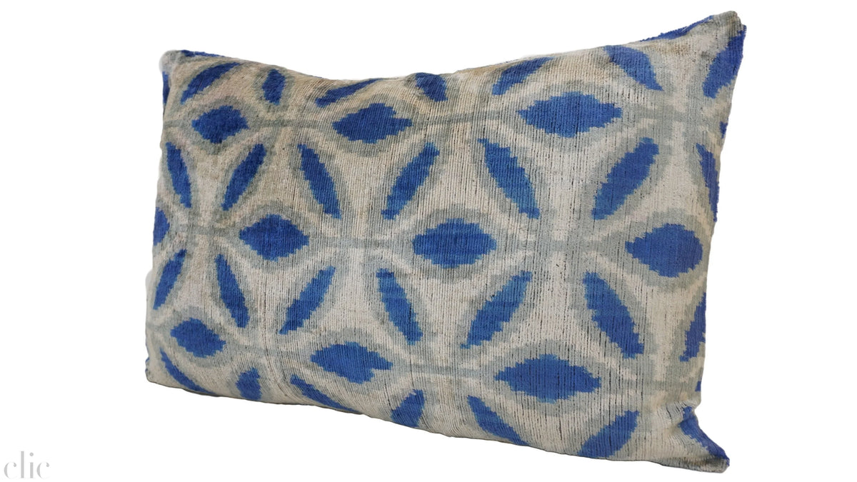 Blue Bayoux Ikat Silk & Velvet Pillowcase