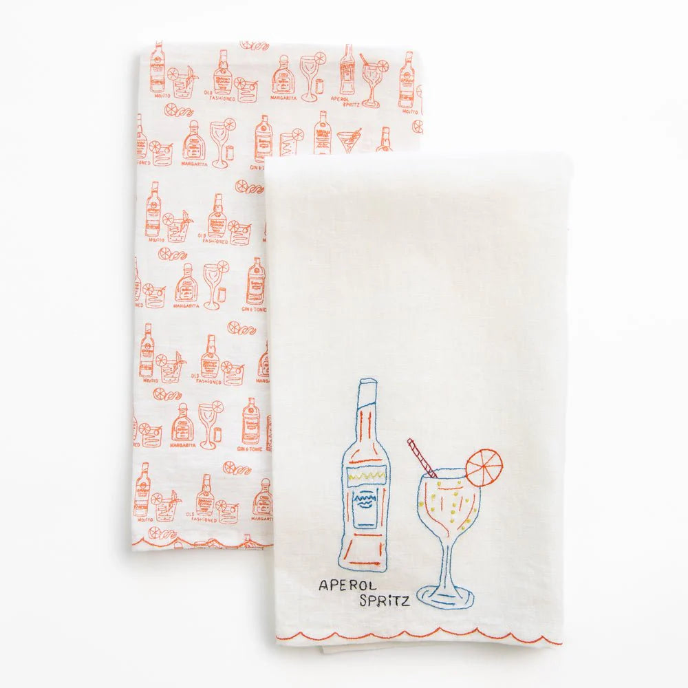 Set of 2 Aperol Spritz Linen Tea Towels, from Pomegranate