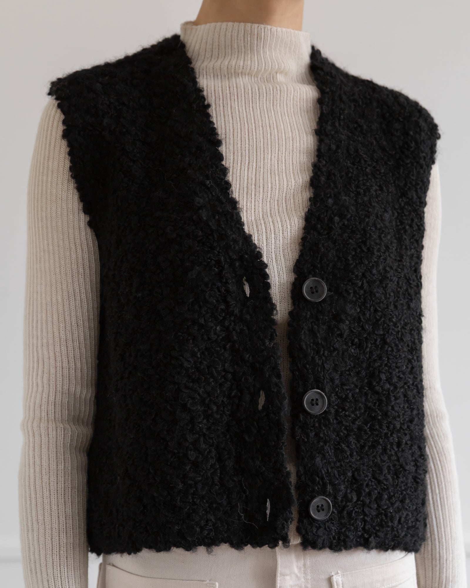 Aries Boucle Vest in Black, from La Tierra