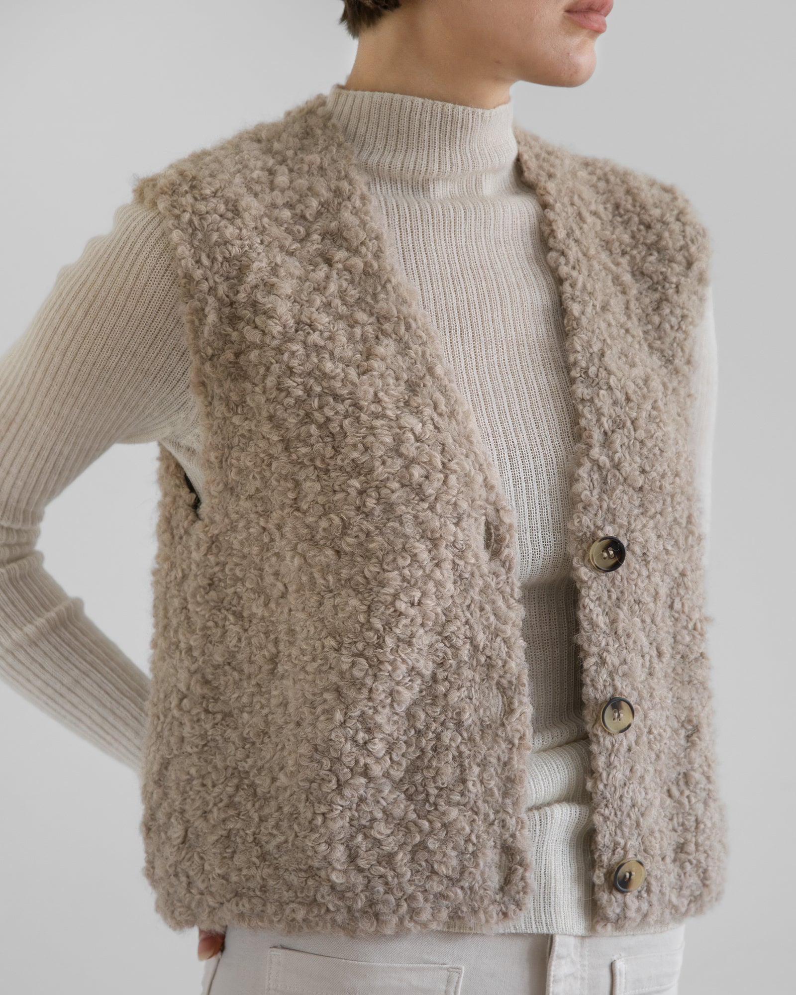 Aries Boucle Vest in Oatmeal, from La Tierra