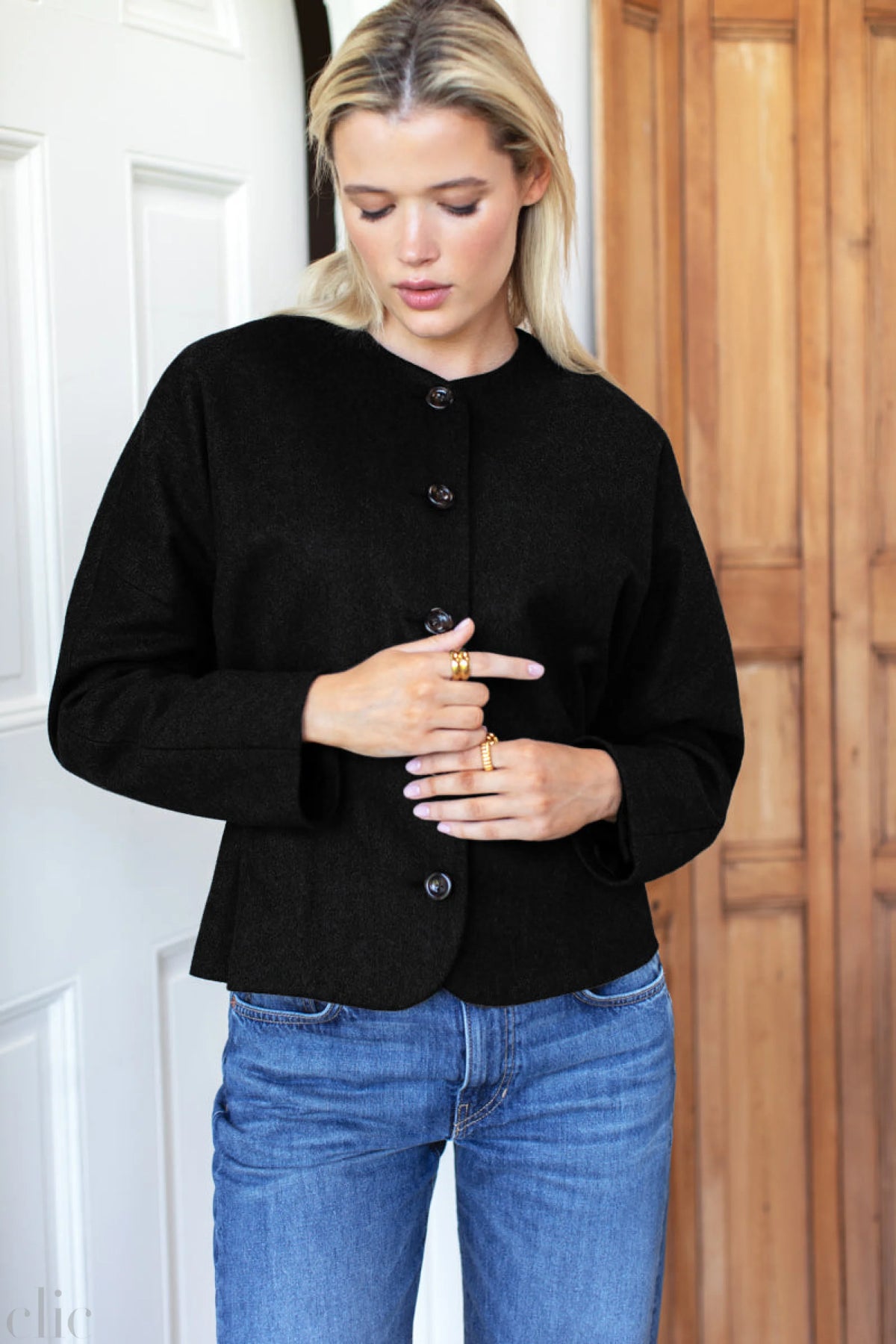 Atelier Cinch Jacket in Black Boucle, from Emerson Fry
