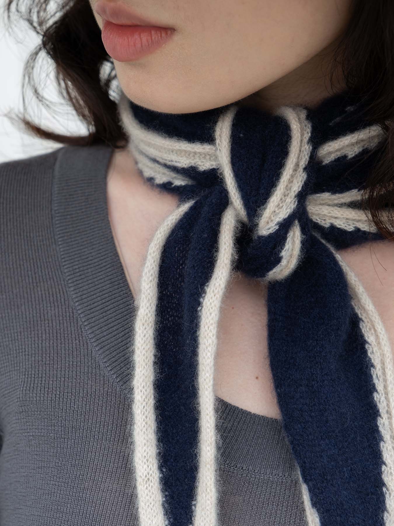 Austen Spindle-shaped Knitted Cashmere Scarf Navy, from Oats and Rice