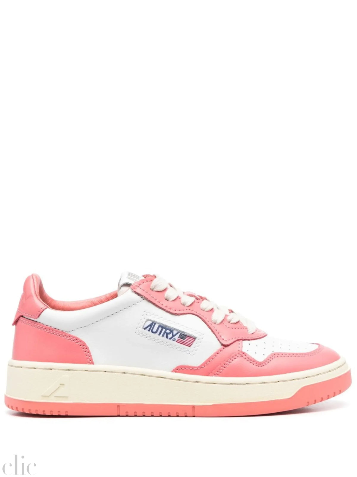 Medalist Leather Low-Top Sneakers in White & Rose, from Autry