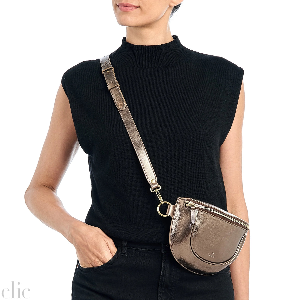 Oliveta Belt Bag in Metallic Bronze, from IL Bisonte