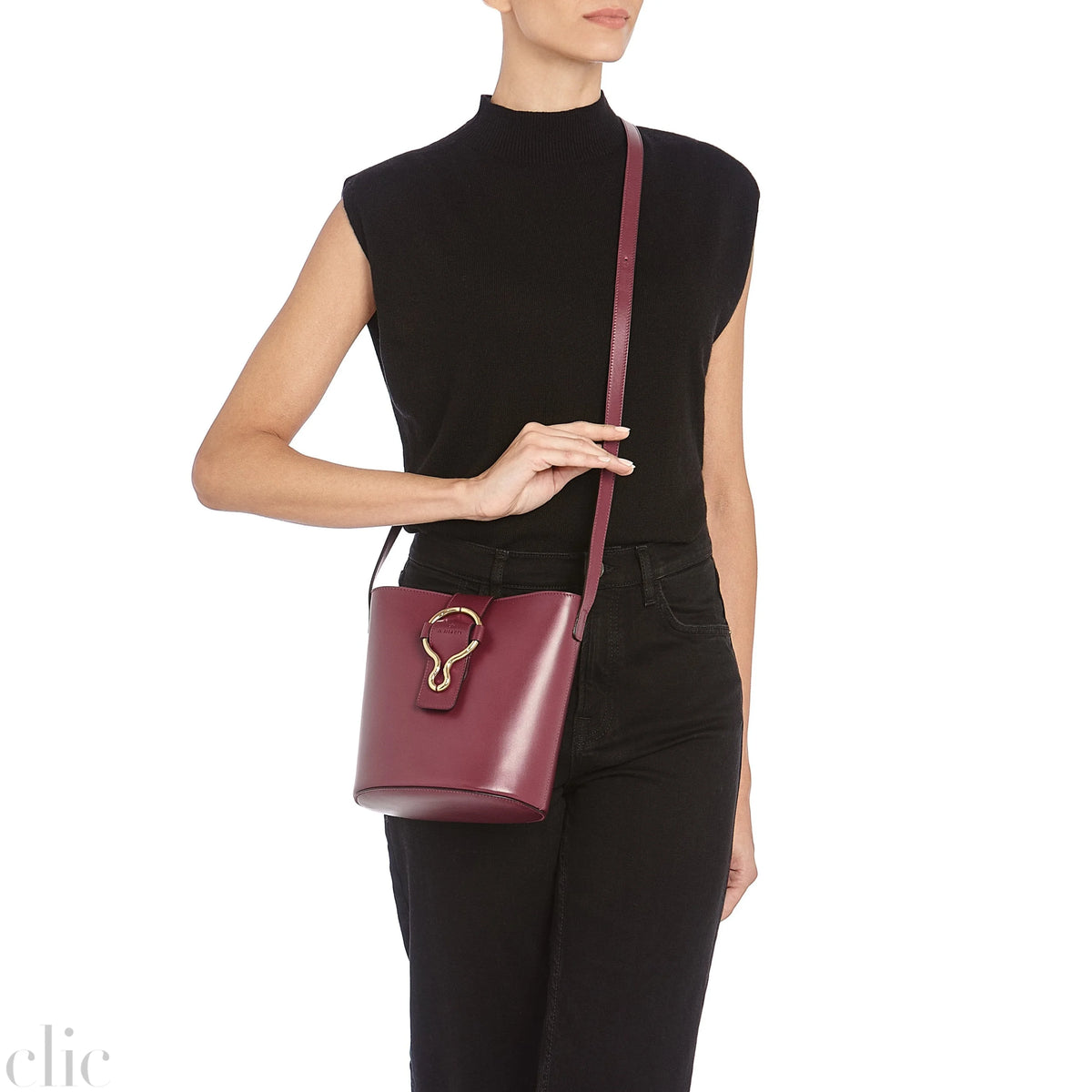 Consuelo Bucket Bag in Black Cherry, from IL Bisonte