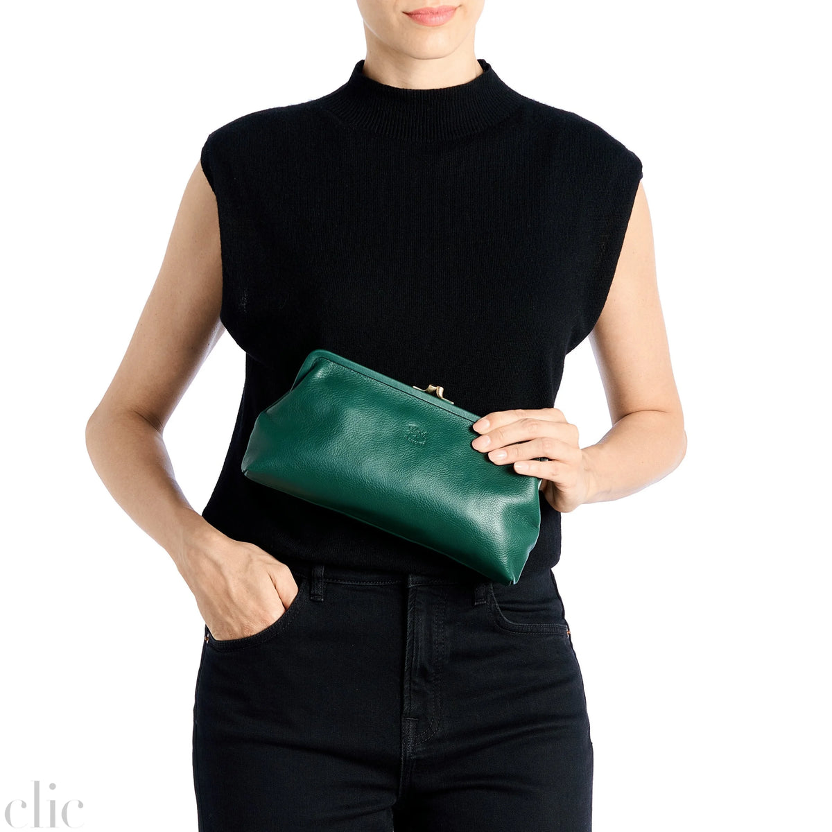 Manuela Clutch Bag in Green Oleandro, from IL Bisonte