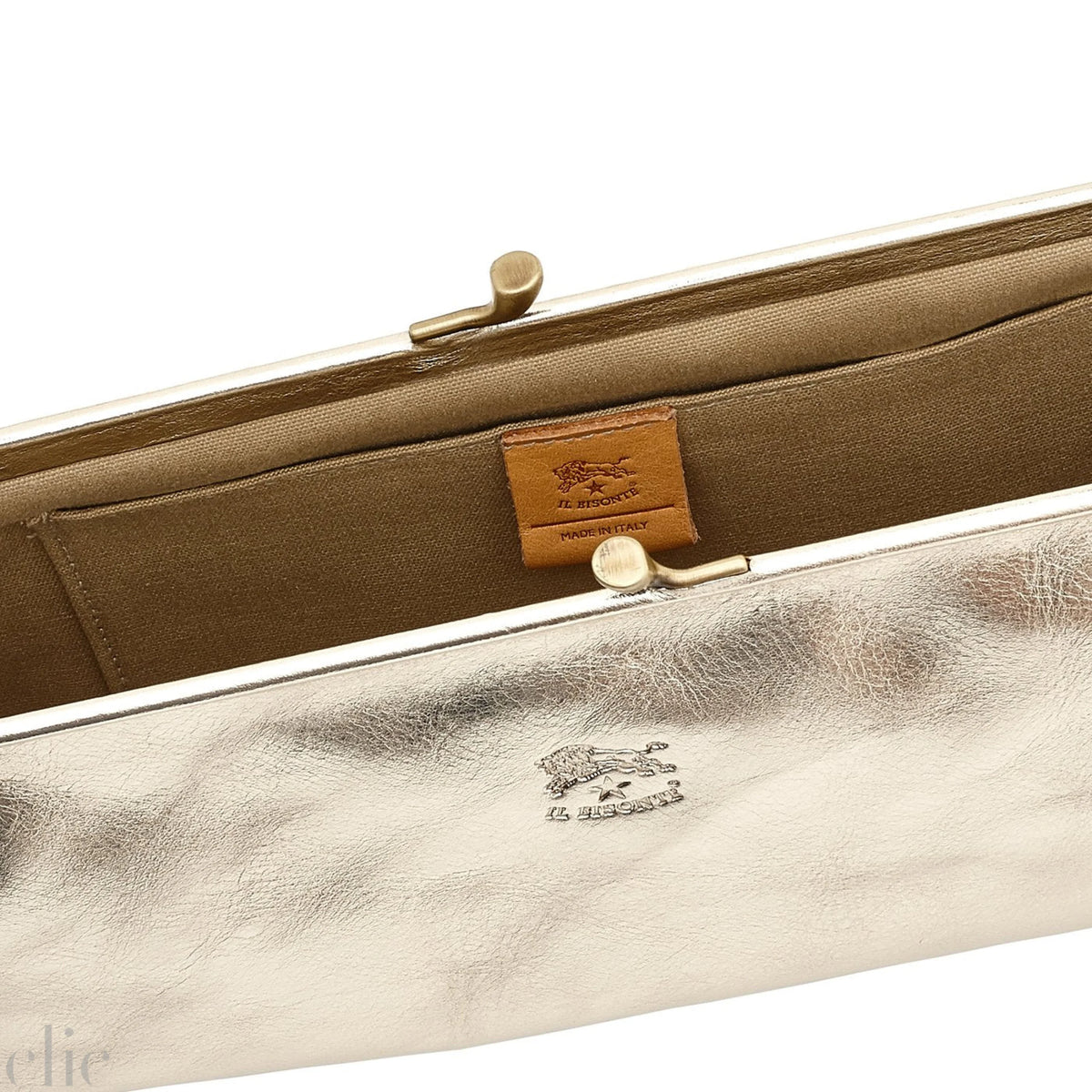 Manuela Clutch Bag in Metallic Platinum, from IL Bisonte