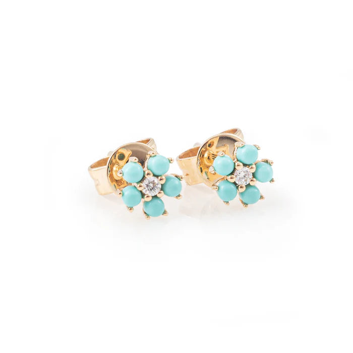 Bambi Studs with Diamonds in Yellow Gold and Turqouise, from Zofia Day