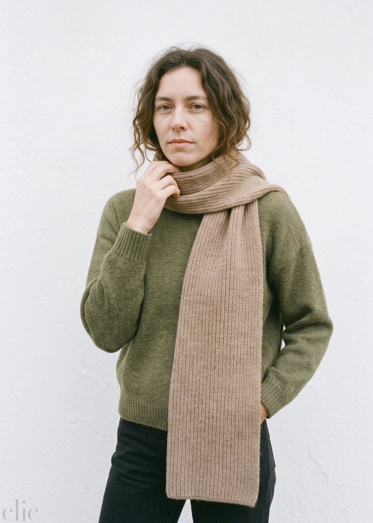 Baby Alpaca Rib Scarf in Fawn, from Bare Knitwear