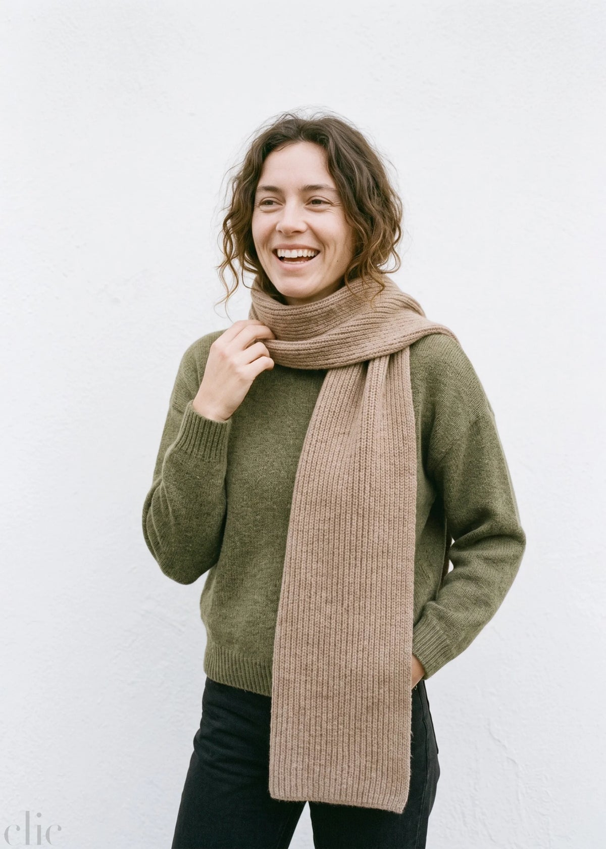 Baby Alpaca Rib Scarf in Fawn, from Bare Knitwear