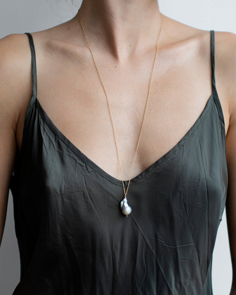 Baroque Pearl Drop Necklace Silver, from Mary MacGill