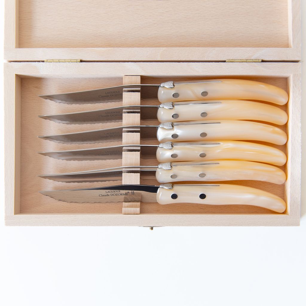 Berlingot Box of 6 Steak Knives in Natural, from Claude Dozorme