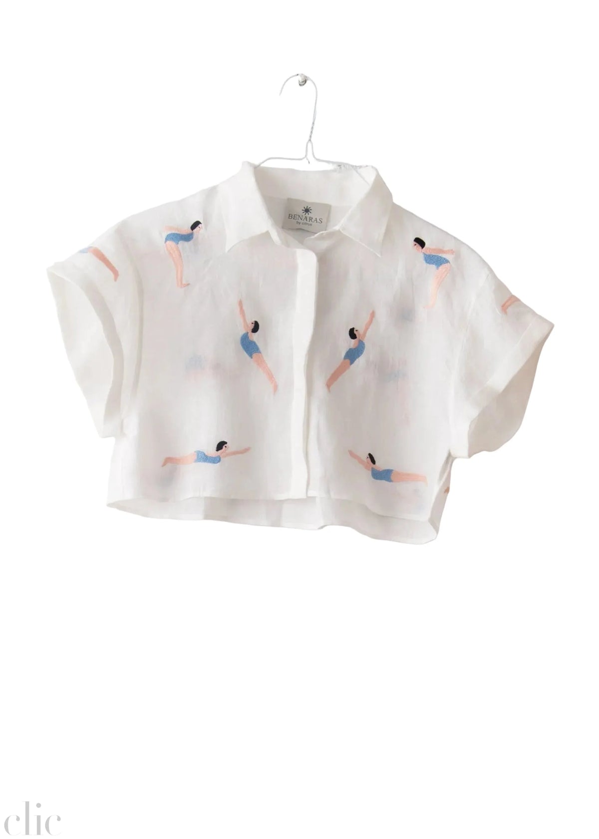 Bondi Swim Short Shirt in White and Blue, from Benaras by Citrus