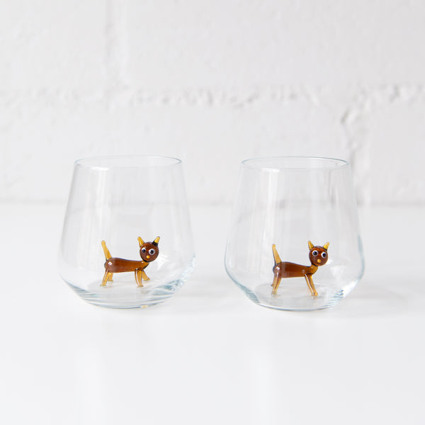 Brown Cat Drinking Glass