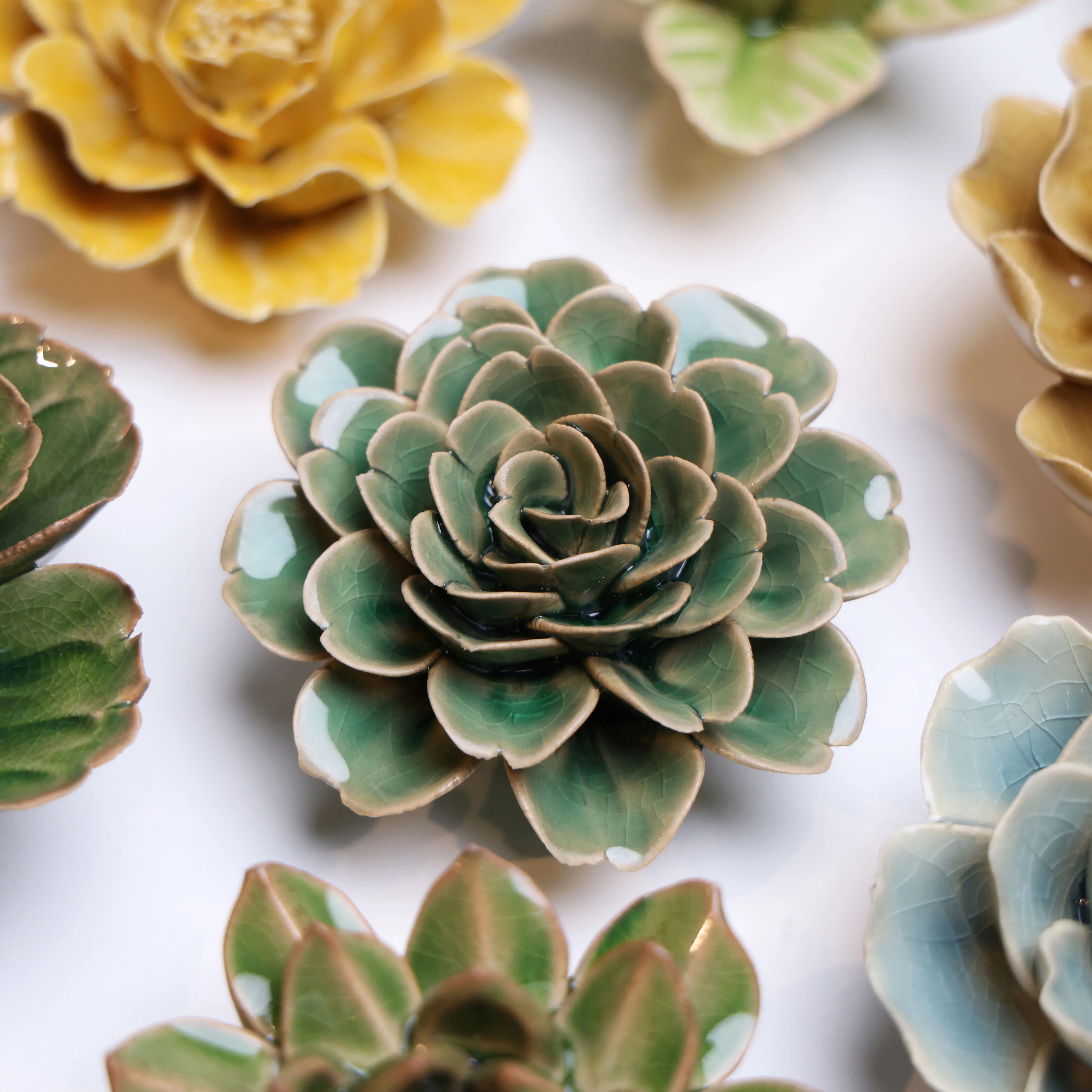 English Garden Ceramic Flower in Pastel Green Tea Rose, from Chive