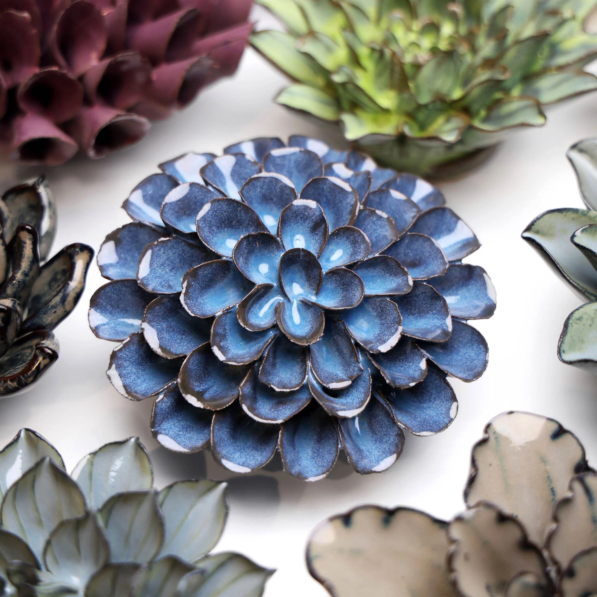 Japan Ceramic Dahlia Flower in Blue Grey, from Chive