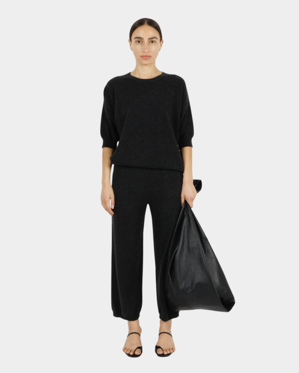 Cashmere Boyfriend Tee in Black Melange, from Modern Weaving