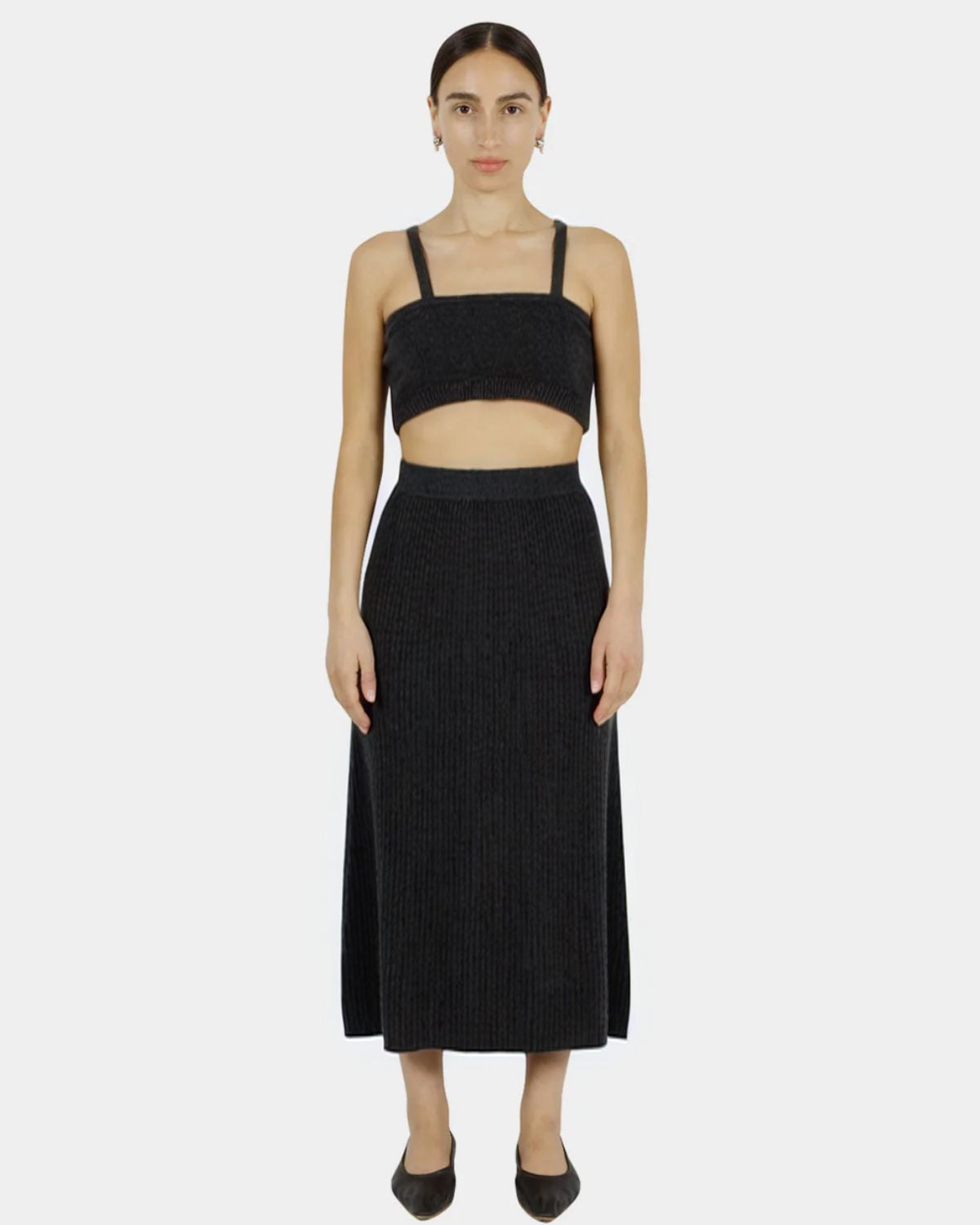 Cashmere Circle Midi Skirt in Black Melange, from Modern Weaving