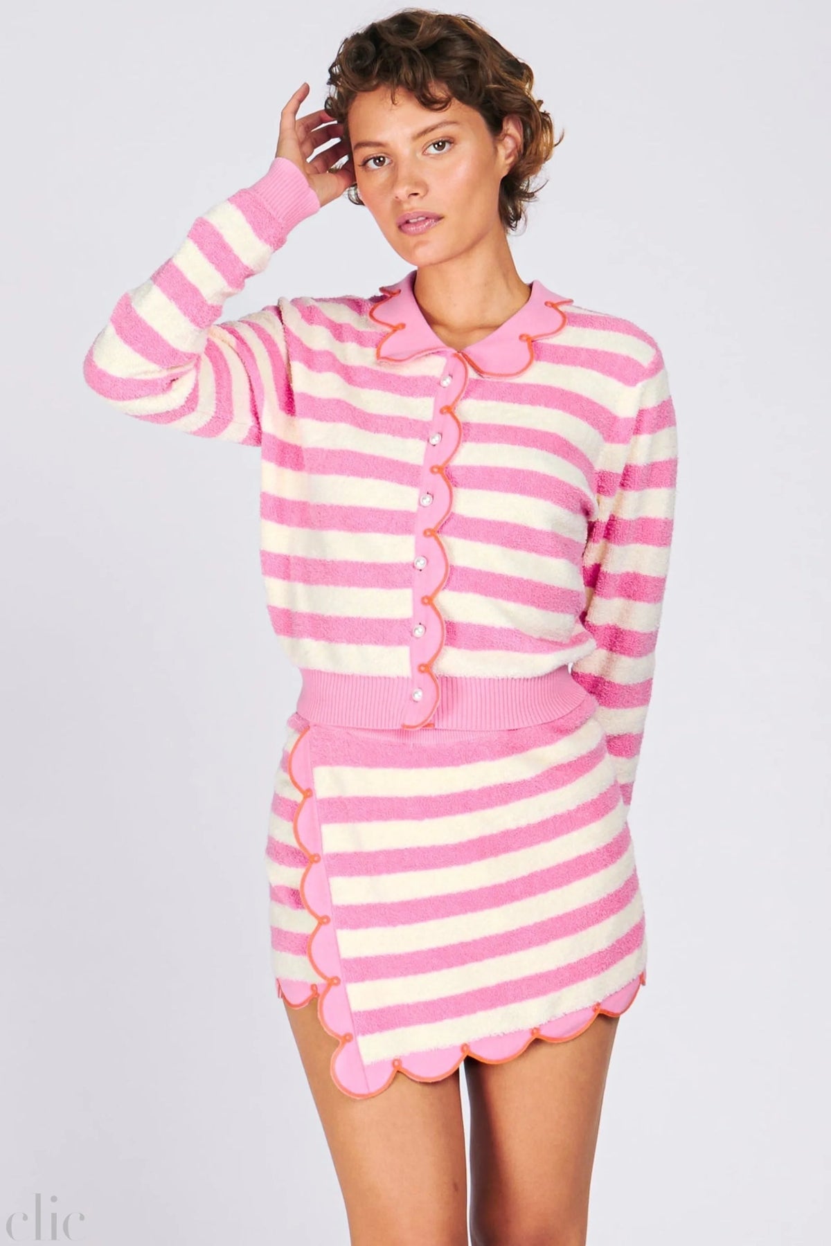 Cupcake Cardigan in Pink Towel Stripe, from Rachel Antonoff