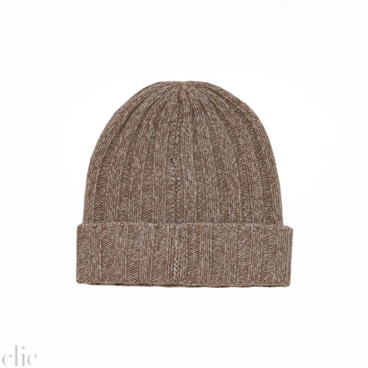 Cashmere Marled Ribbed Beanie in Khaki Marl