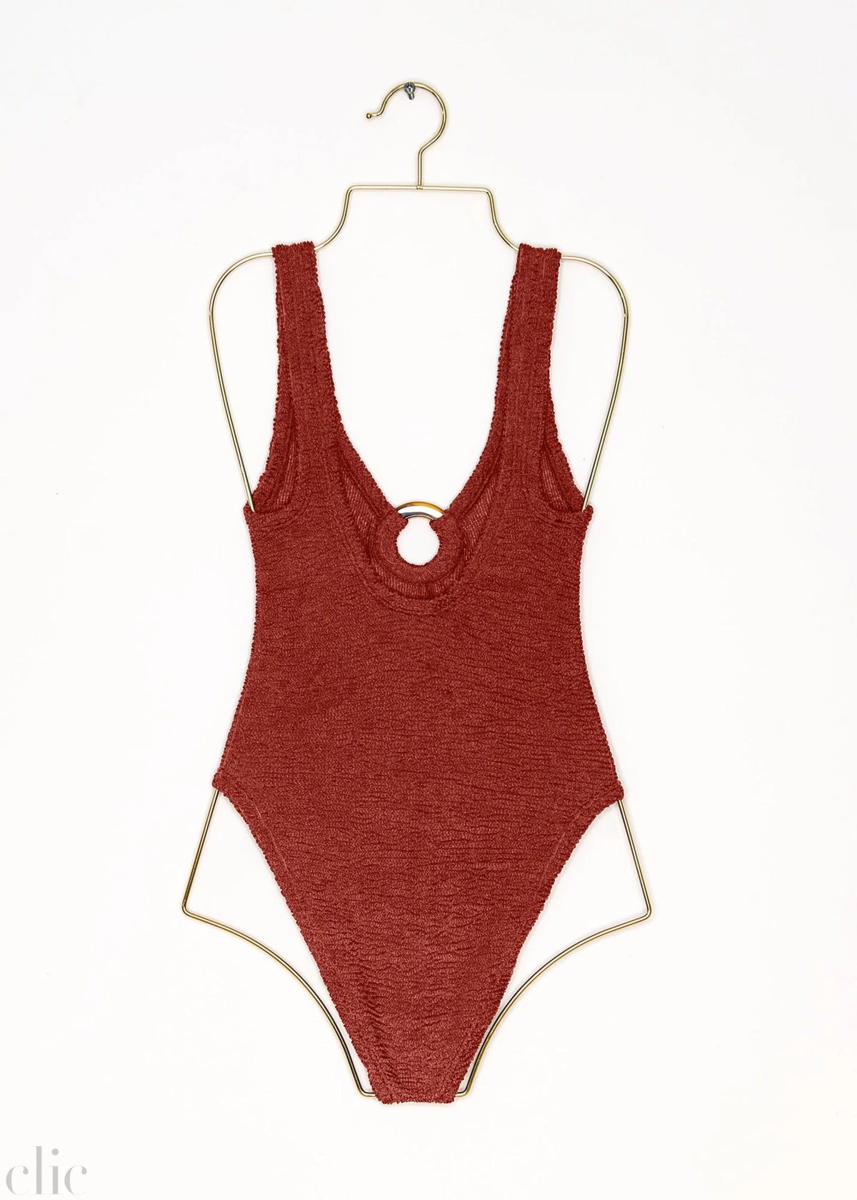 Coverage Celine Swim with Tonal Hoops in Metallic Rosewood, from Hunza G