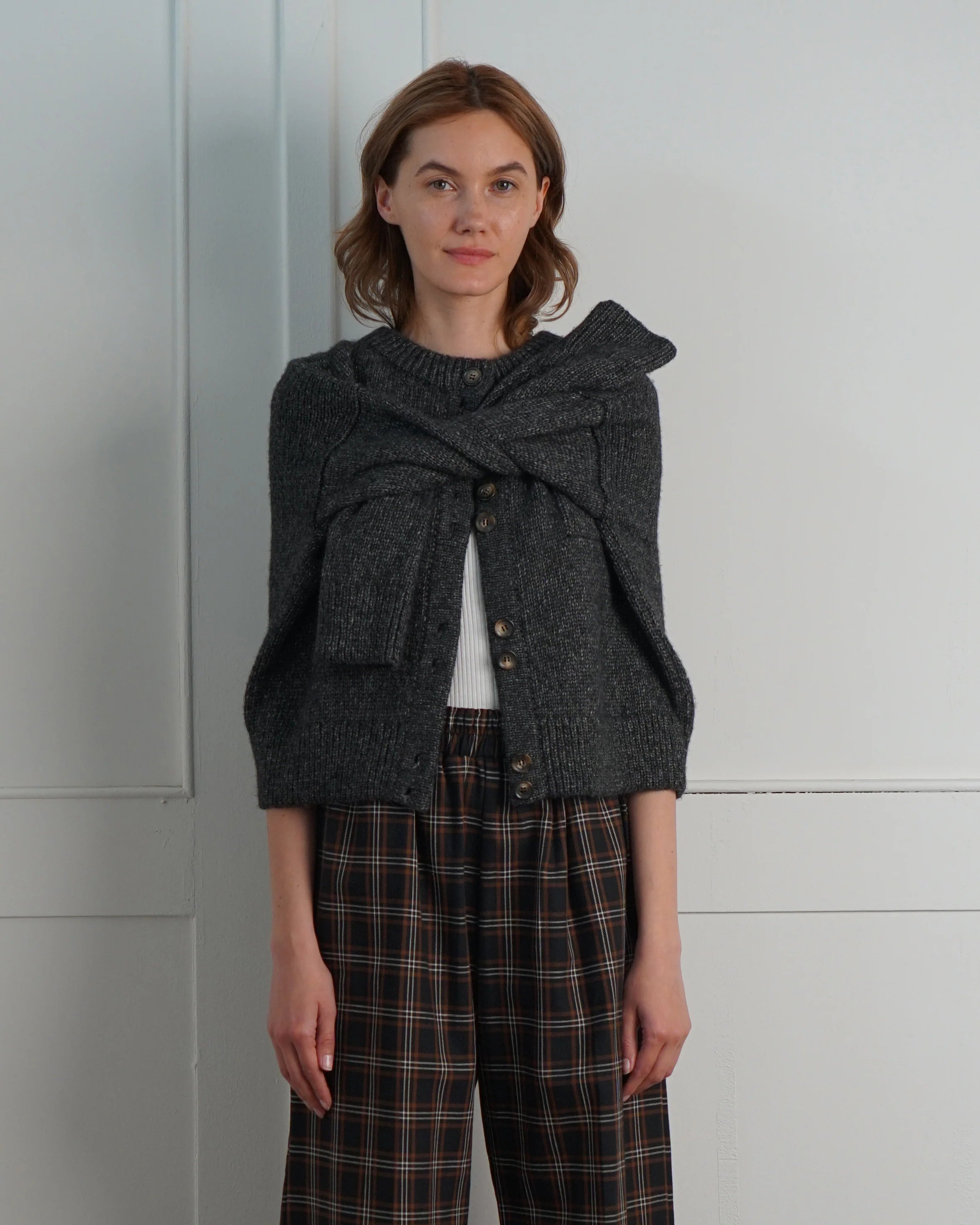 Double Button Cardigan in Charcoal, from Proche