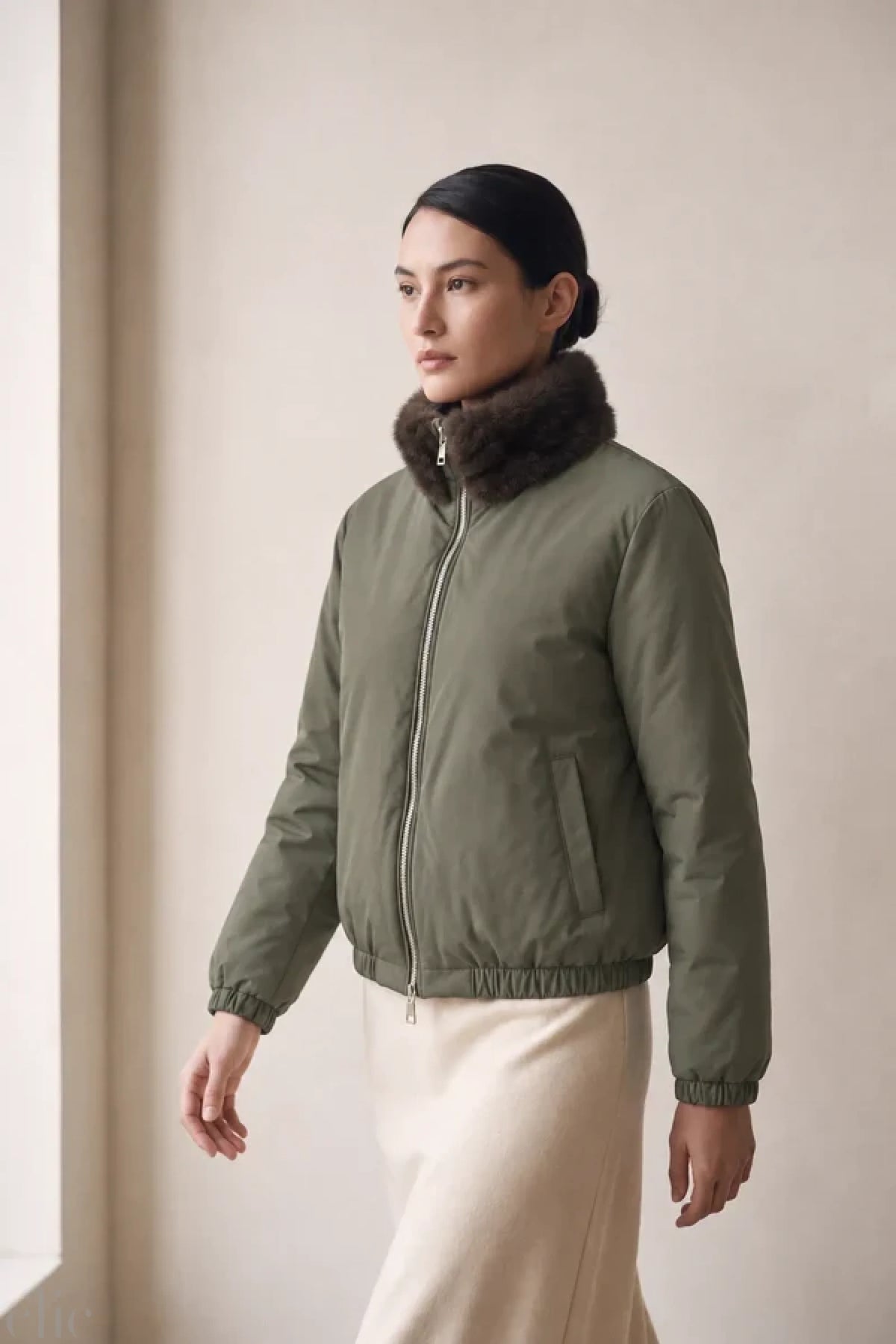 Reversible Faux Fur Jacket in Army Green, from Frisson