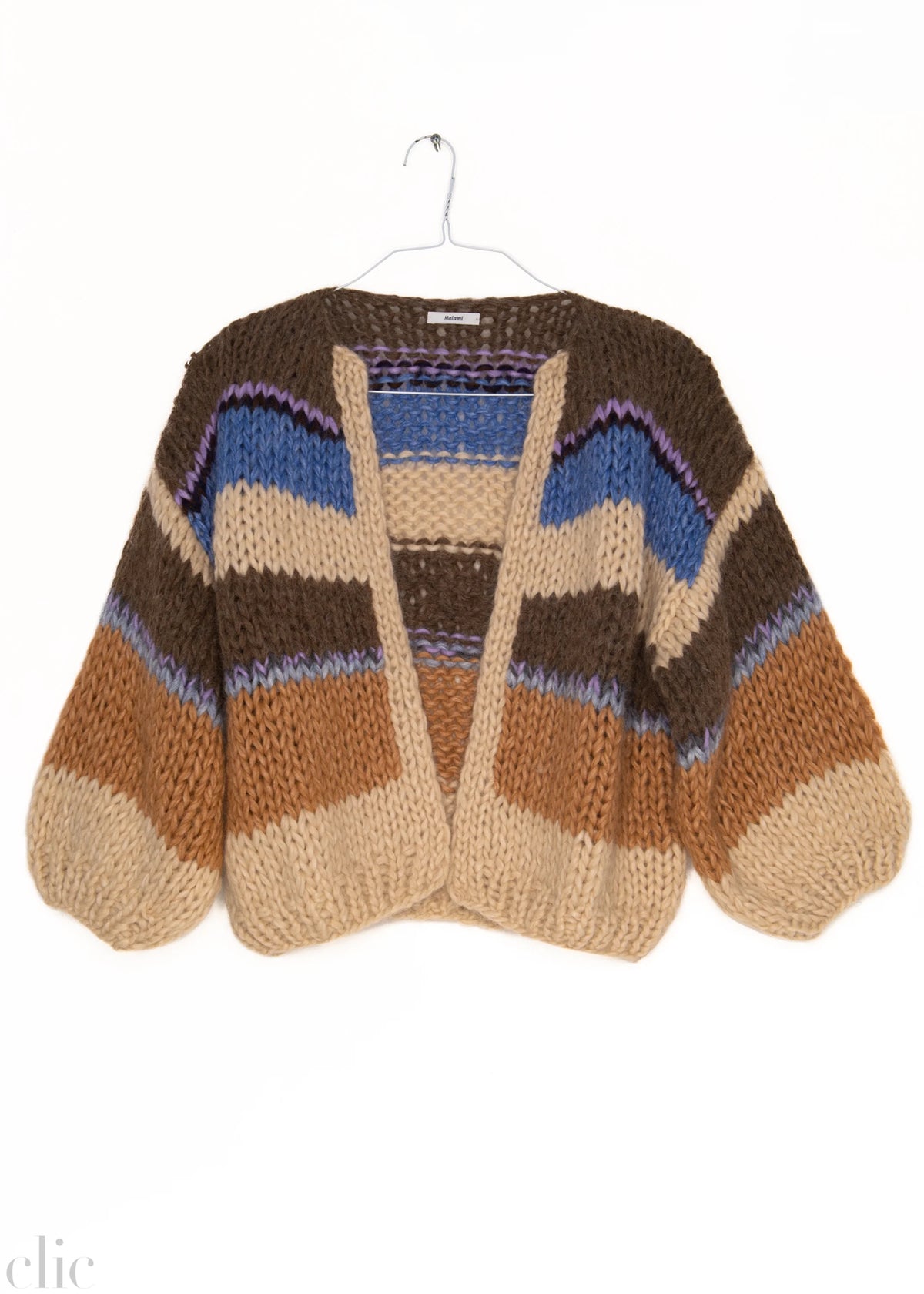 Chunky Alpaca Stripes Bomber Cardigan in Kingfisher, from Maiami