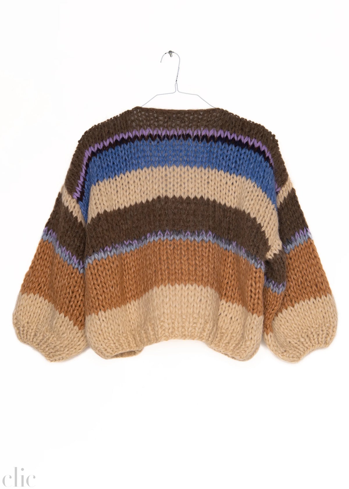 Chunky Alpaca Stripes Bomber Cardigan in Kingfisher, from Maiami