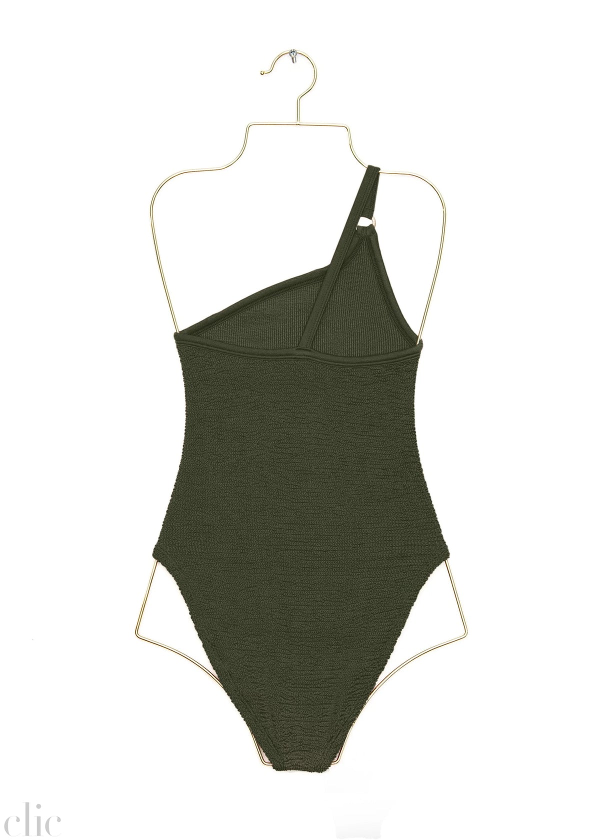 Clara Swimsuit With Gold Hoop in Metallic Khaki, from Hunza G
