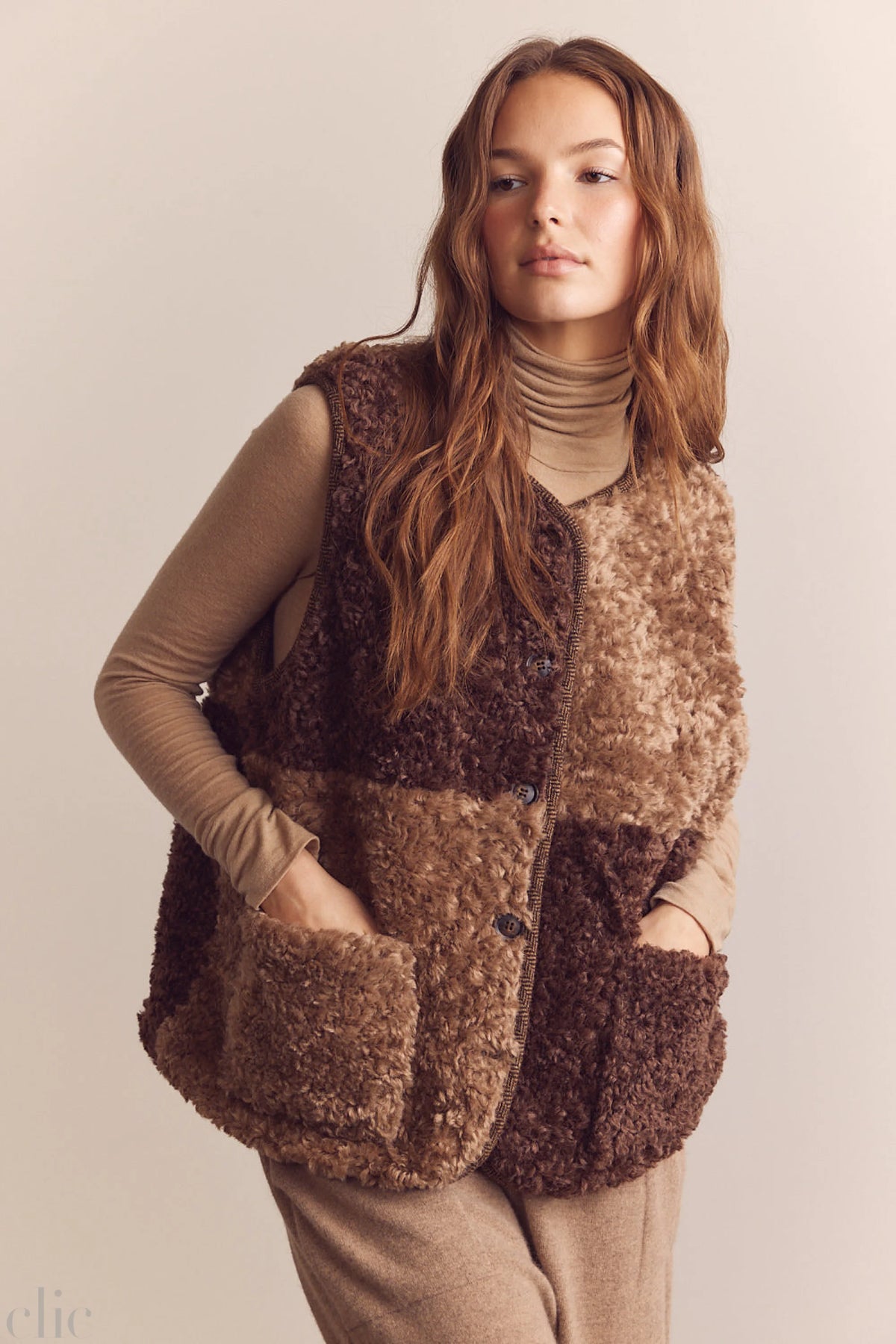 Color Block Reversible Vest in Mocha/Brown, from Amente