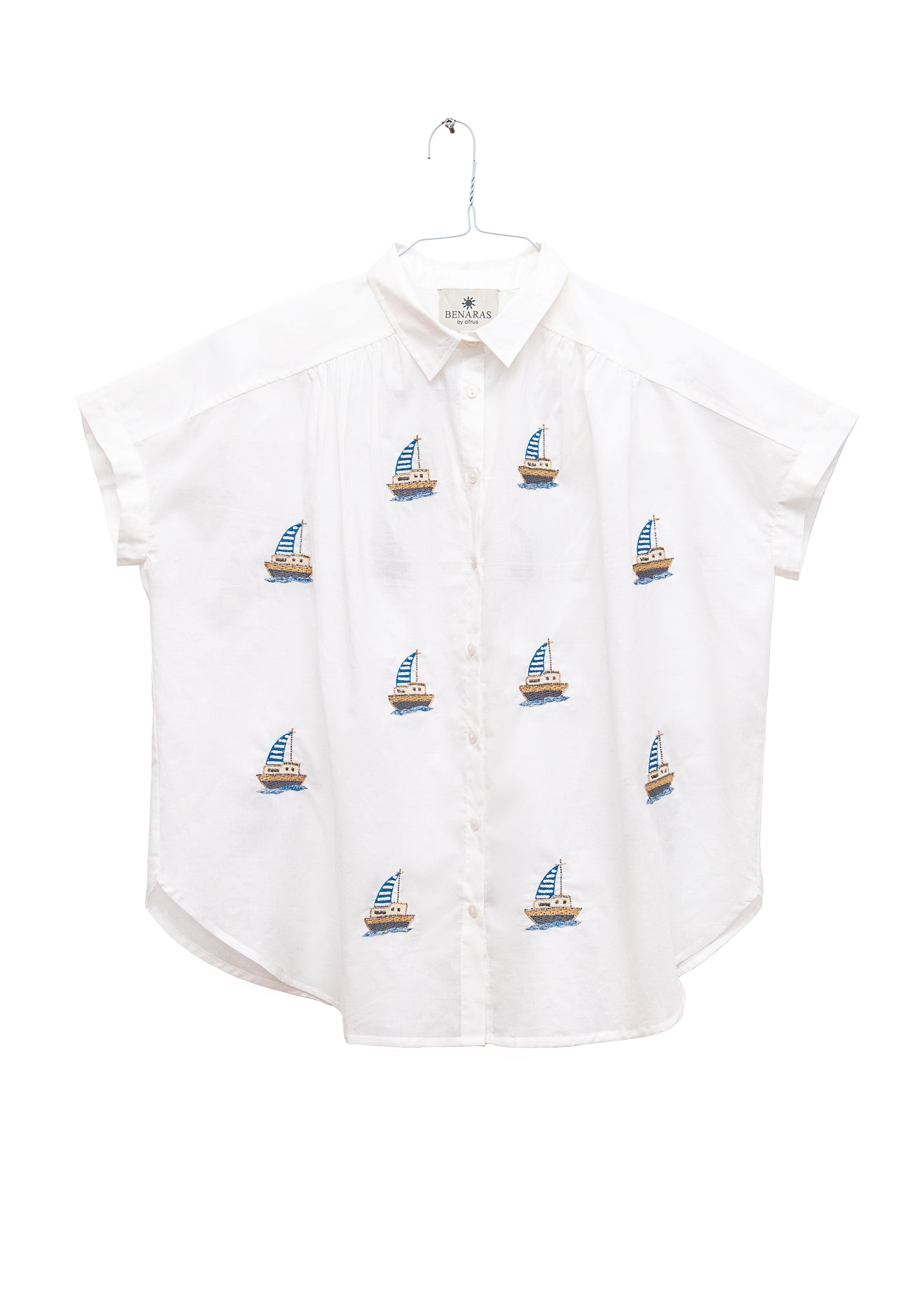 Cotton Boat Top in Natural Blue, from Benaras by Citrus