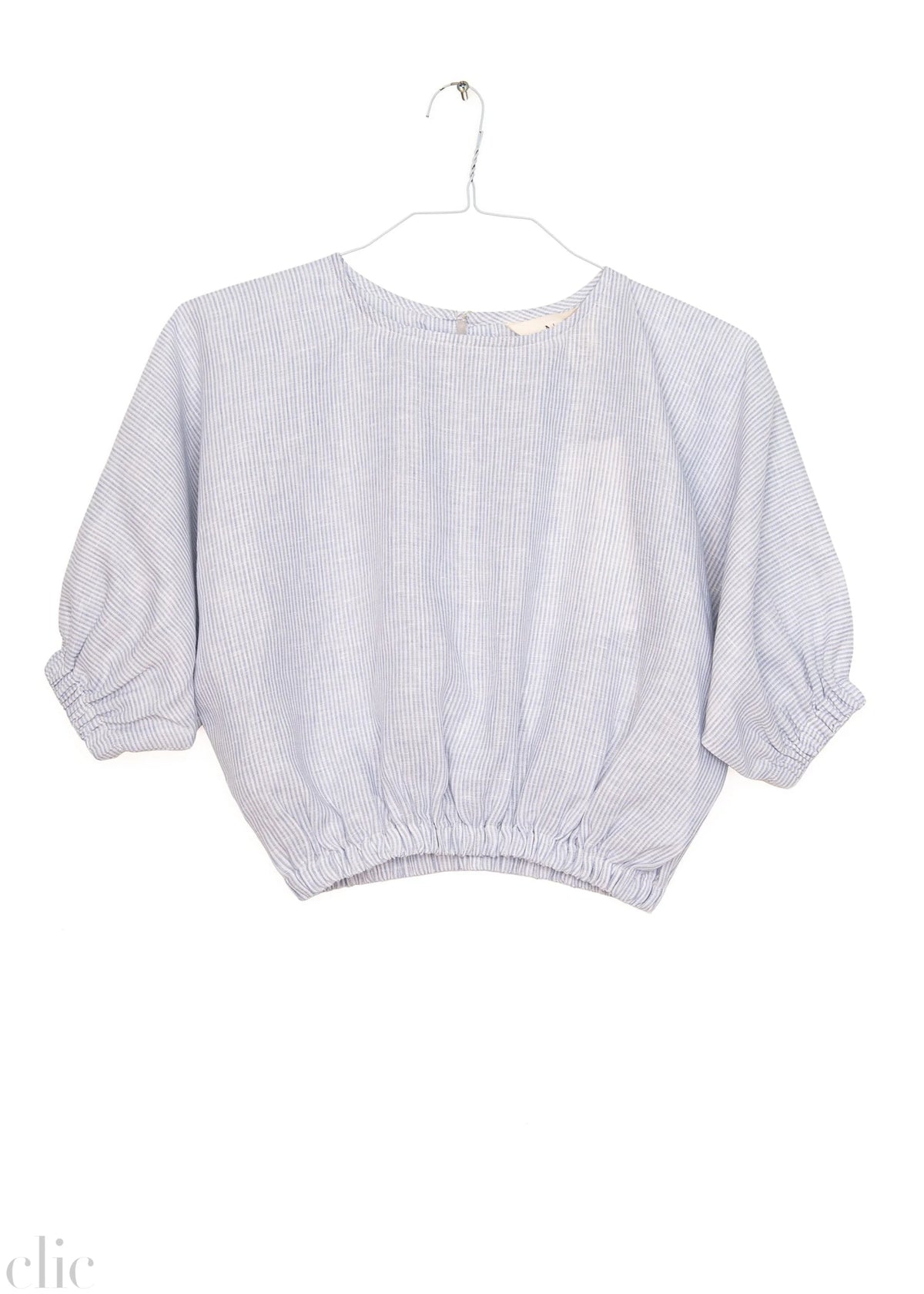 Cropped Bubble Top in Sea Blue Stripes, from Nary